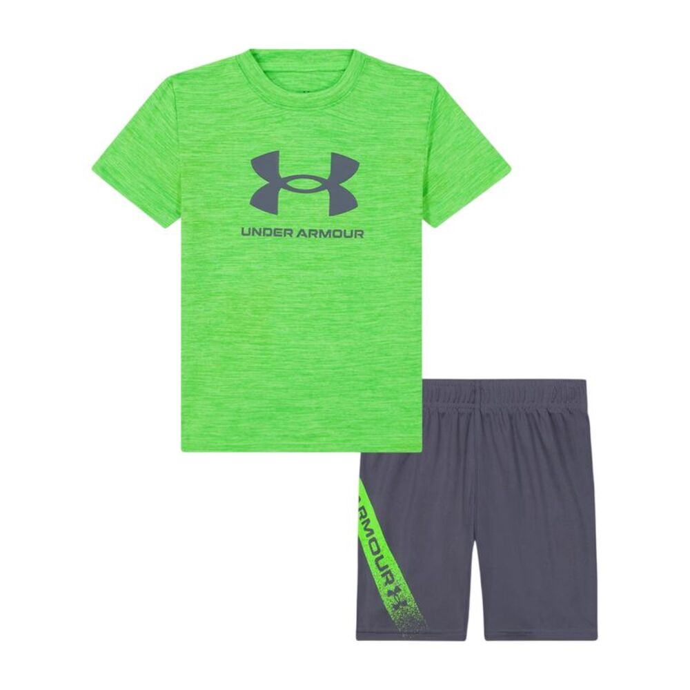 Under Armour Boys Tech Large Logo T-Shirt & Shorts Set / Hyper Green